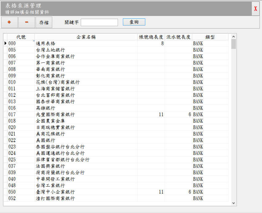 表格來源管理視窗