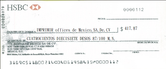HSBC Business-西班牙支票(套印樣本)